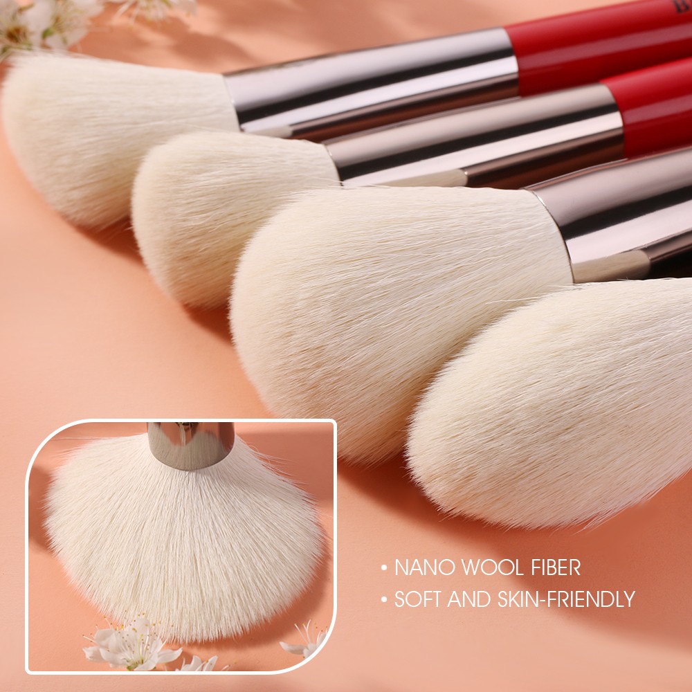 red makeup brush set